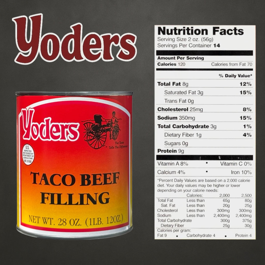 Yoder’s Canned Taco Beef Filling | 28 oz can | Real USA Beef | Fully Cooked | Shelf Stable Survival Food | 10+ Year Shelf Life | Ready to Eat | Ideal for Prepping, Storage & Camping