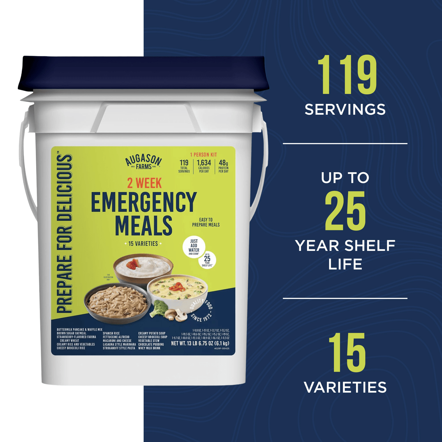 2-Week 1-Person Emergency Food Supply Kit, 119 Servings, 1,634 Calories per Day
