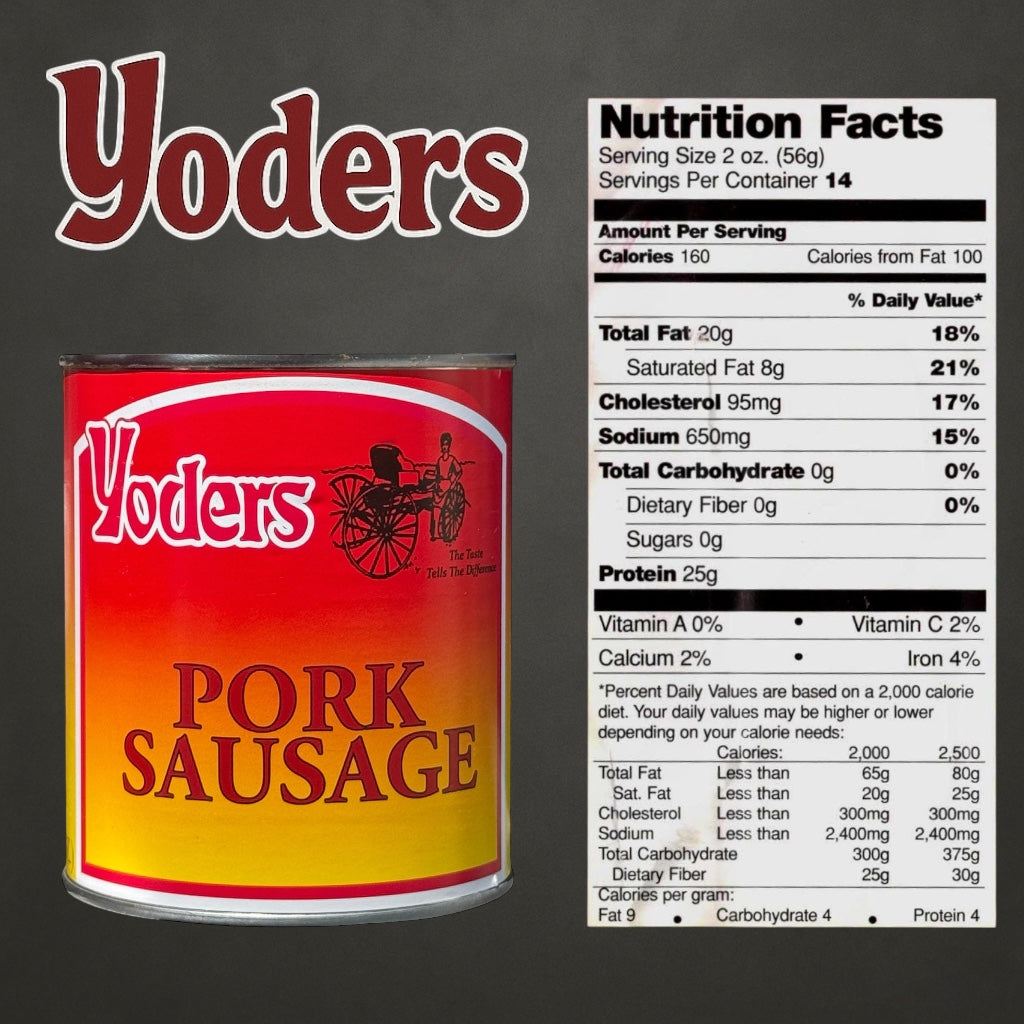 Yoder’s Canned Pork Sausage| 28 oz can | Real USA Pork | Fully Cooked | Shelf Stable Survival Food | 10+ Year Shelf Life | Ready to Eat | Ideal for Prepping, Storage & Camping