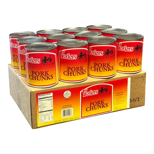 Yoder’s Canned Pork Chunks | 28 oz can | Real USA Pork | Fully Cooked | Shelf Stable Survival Food | 10+ Year Shelf Life | Ready to Eat | Ideal for Prepping, Storage & Camping