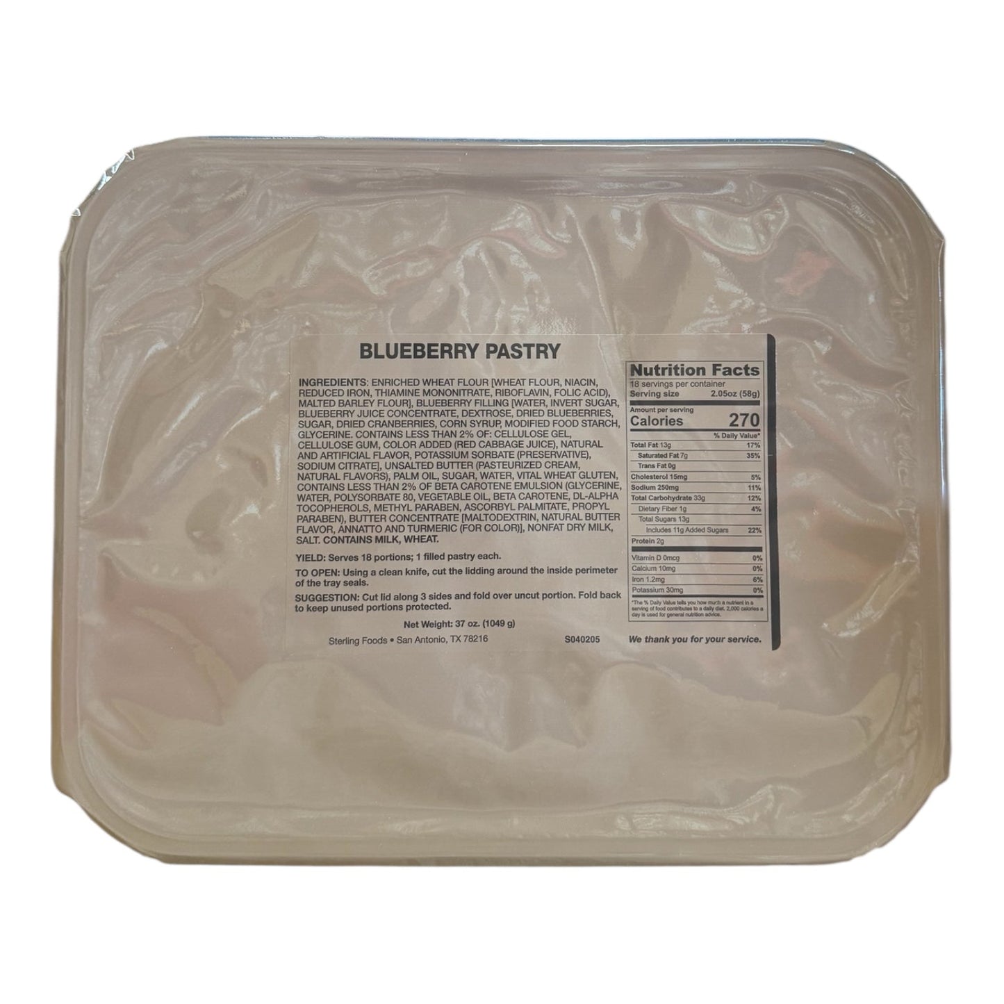 Military MRE Tray Pack, Blueberry Pastry, Ready to Eat (UGR Component)