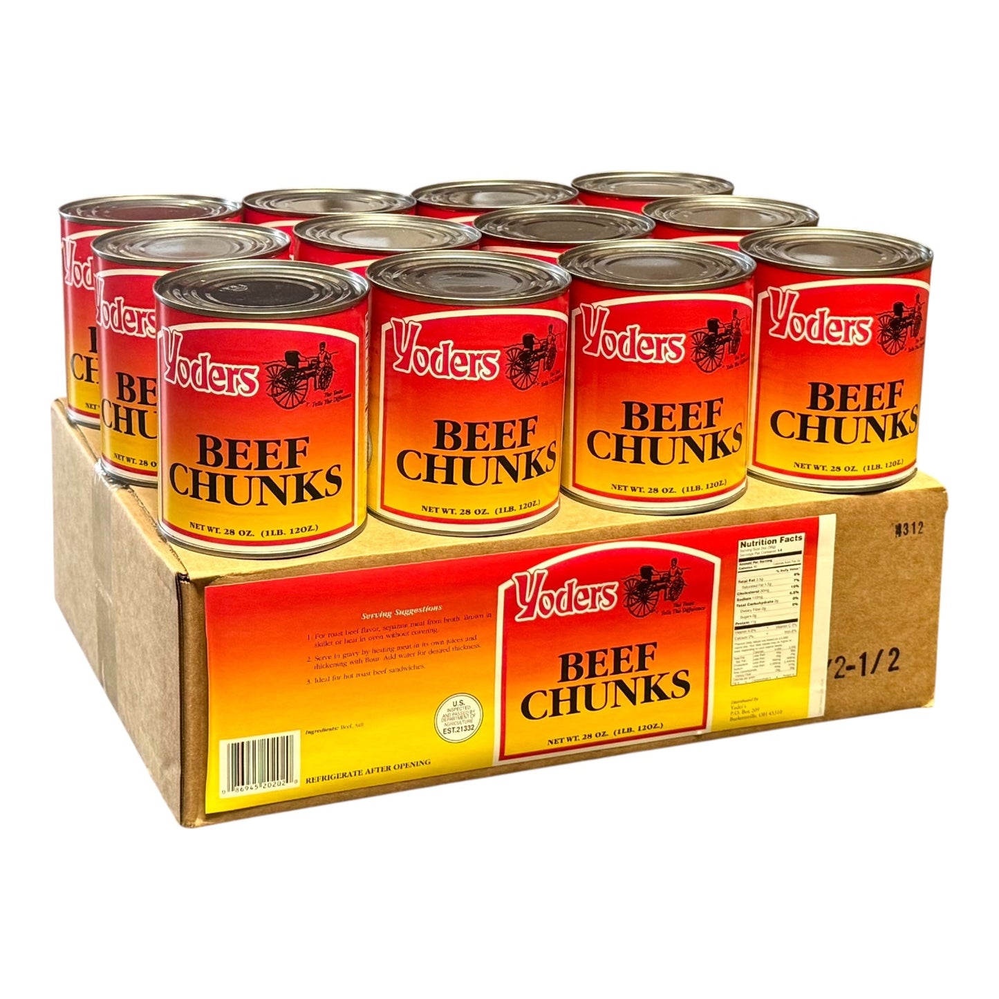 Yoder’s Canned Beef Chunks | 28 oz can | Real USA Beef | Fully Cooked | Shelf Stable Survival Food | 10+ Year Shelf Life | Ready to Eat | Ideal for Prepping, Storage & Camping