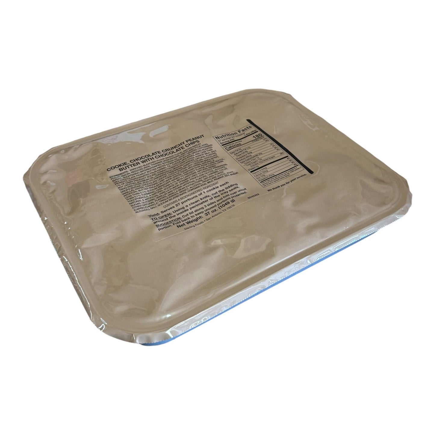 Military MRE Tray Pack, Chocolate Crunchy Peanut Butter Cookies with Chocolate Chips, Ready to Eat (UGR Component)