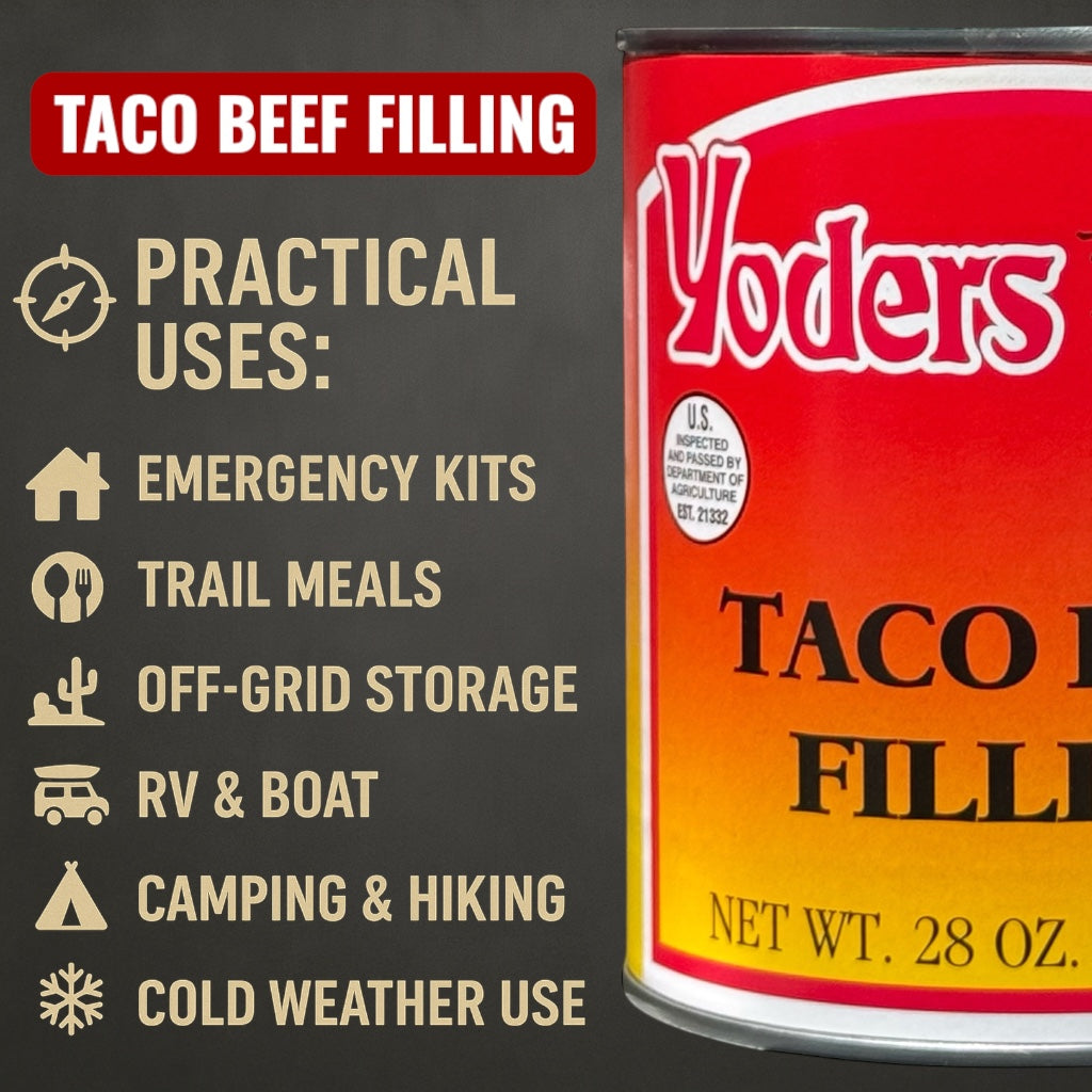 Yoder’s Canned Taco Beef Filling | 28 oz can | Real USA Beef | Fully Cooked | Shelf Stable Survival Food | 10+ Year Shelf Life | Ready to Eat | Ideal for Prepping, Storage & Camping