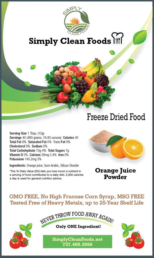 Simply Clean Foods Organic and Non GMO Orange Juice Powder