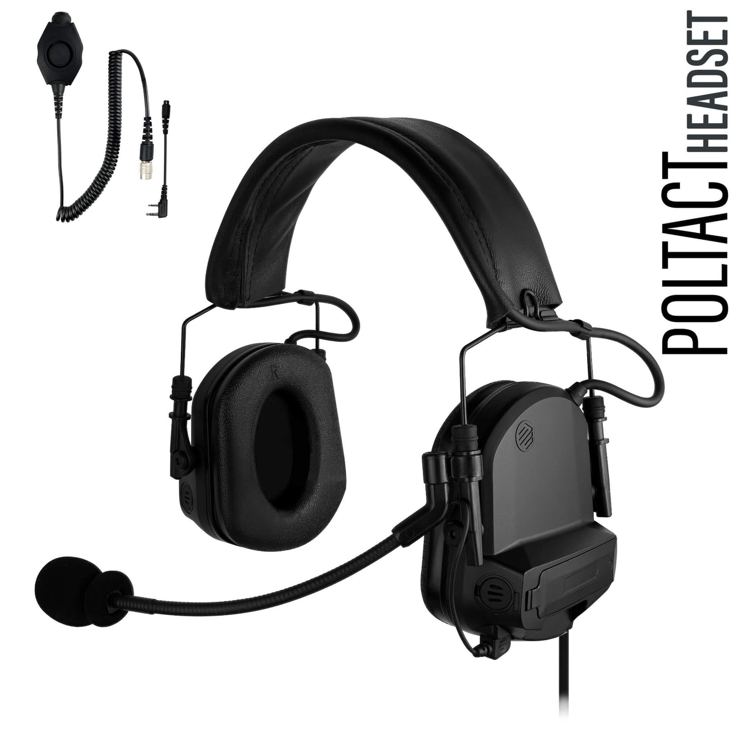 PolTact V1 Tactical Comms Headset w/ Active Hearing Protection & Quick Disconnect (Hirose) Adapter - All Kenwood TK & NEXEDGE (NX) 2-Pin, Baofeng, BTECH, Rugged Radios, Diga-Talk, TYT, AnyTone, Alinco, Relm/BK Radio, Quansheng, Wouxon, Retevis
