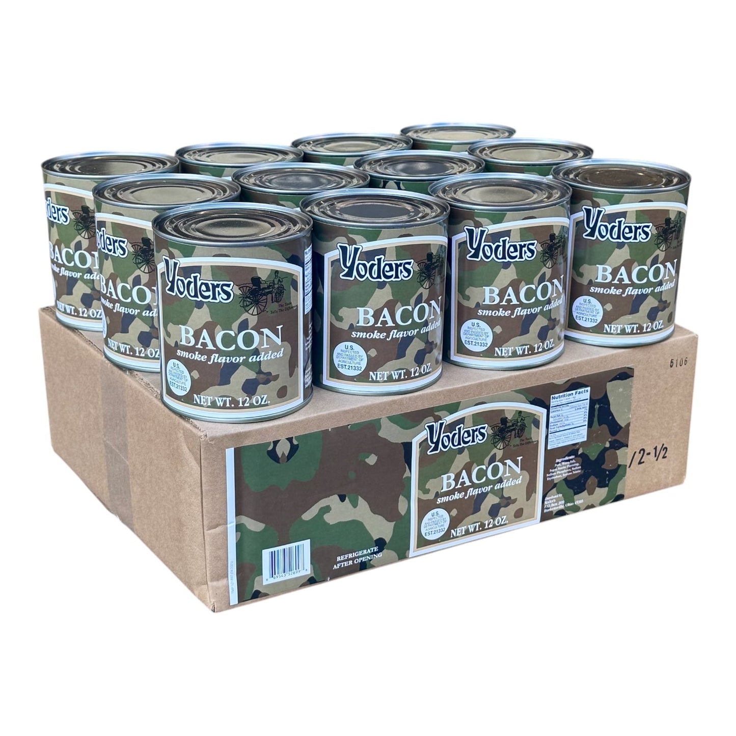 Yoder’s Canned Bacon | 12 oz can | Real USA Bacon | Fully Cooked | Shelf Stable Survival Food | 10+ Year Shelf Life | Ready to Eat | Ideal for Prepping, Storage & Camping