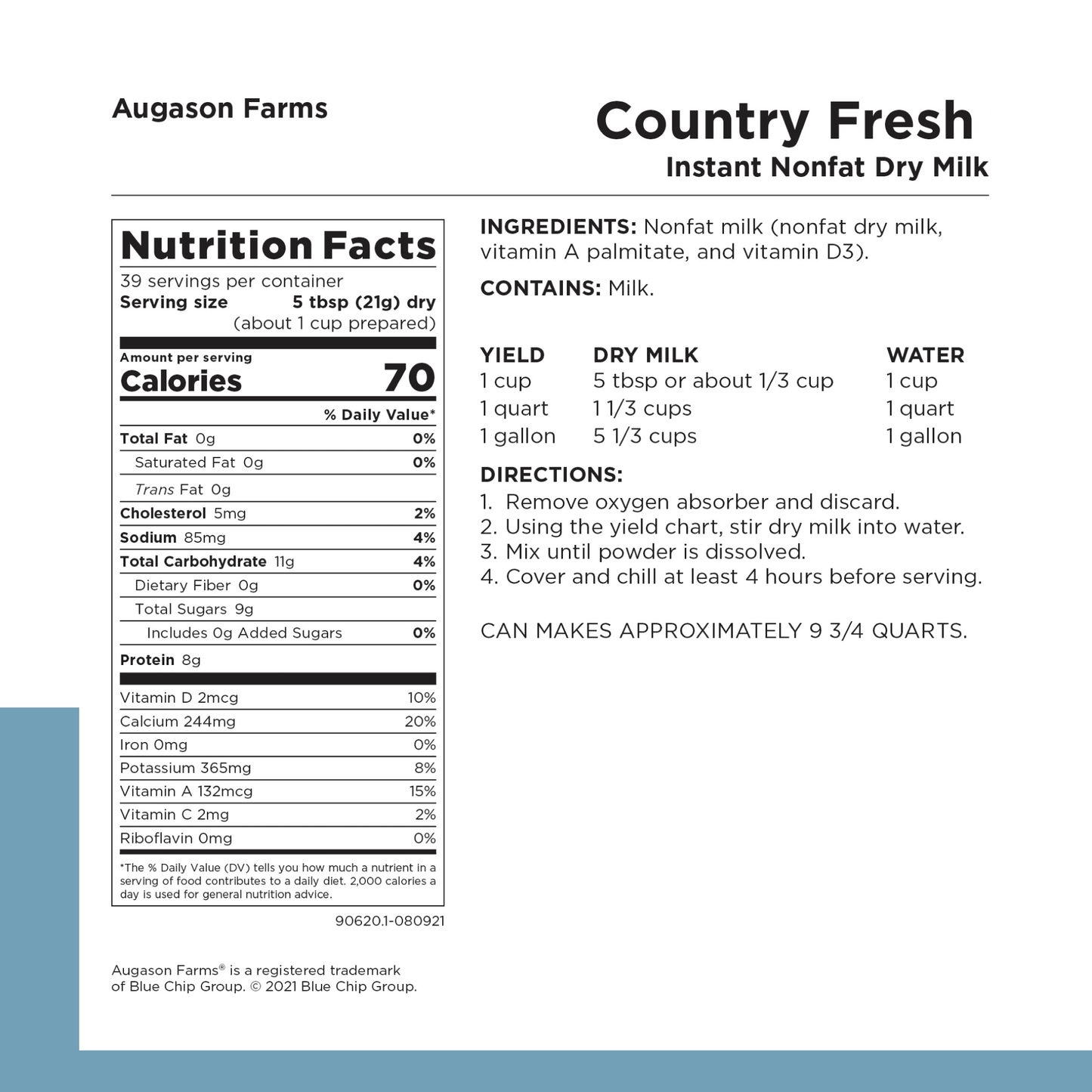 Country Fresh Instant Nonfat Dry Milk Can, 39 Servings