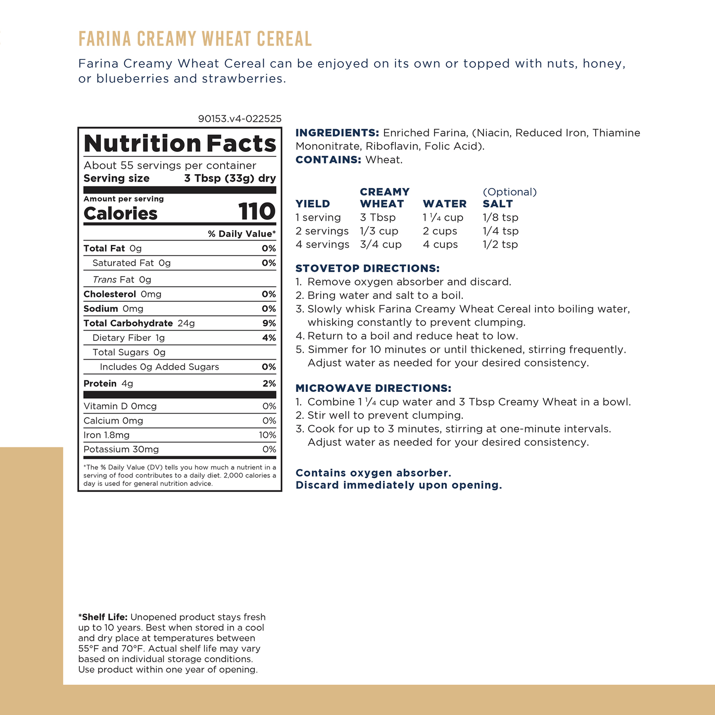 Creamy Wheat Cereal Can, 55 Servings