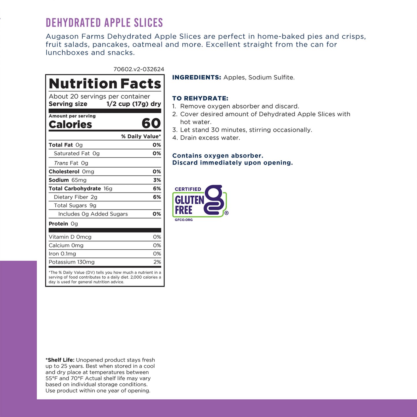 Dehydrated Apple Slices Can, 20 Servings