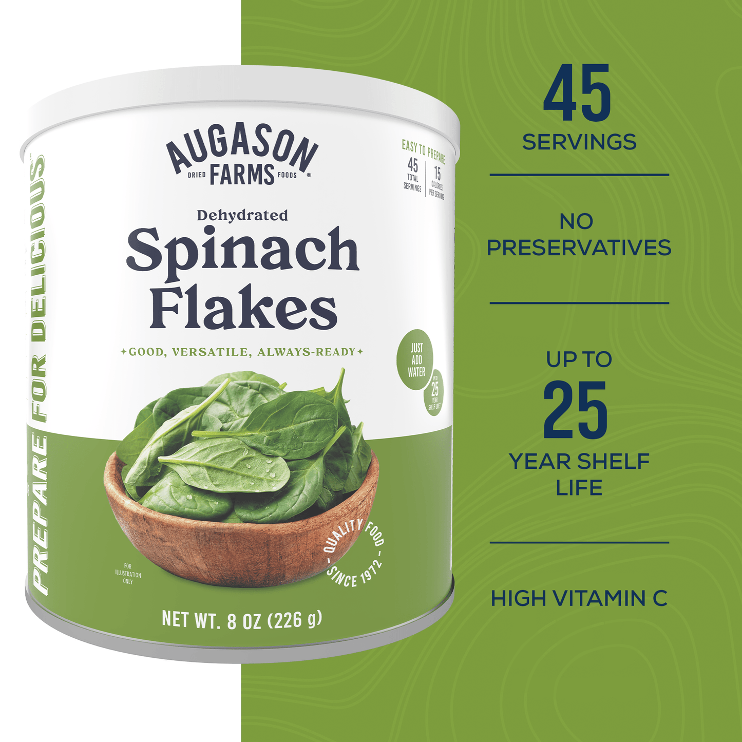 Dehydrated Spinach Flakes Can, 45 Servings