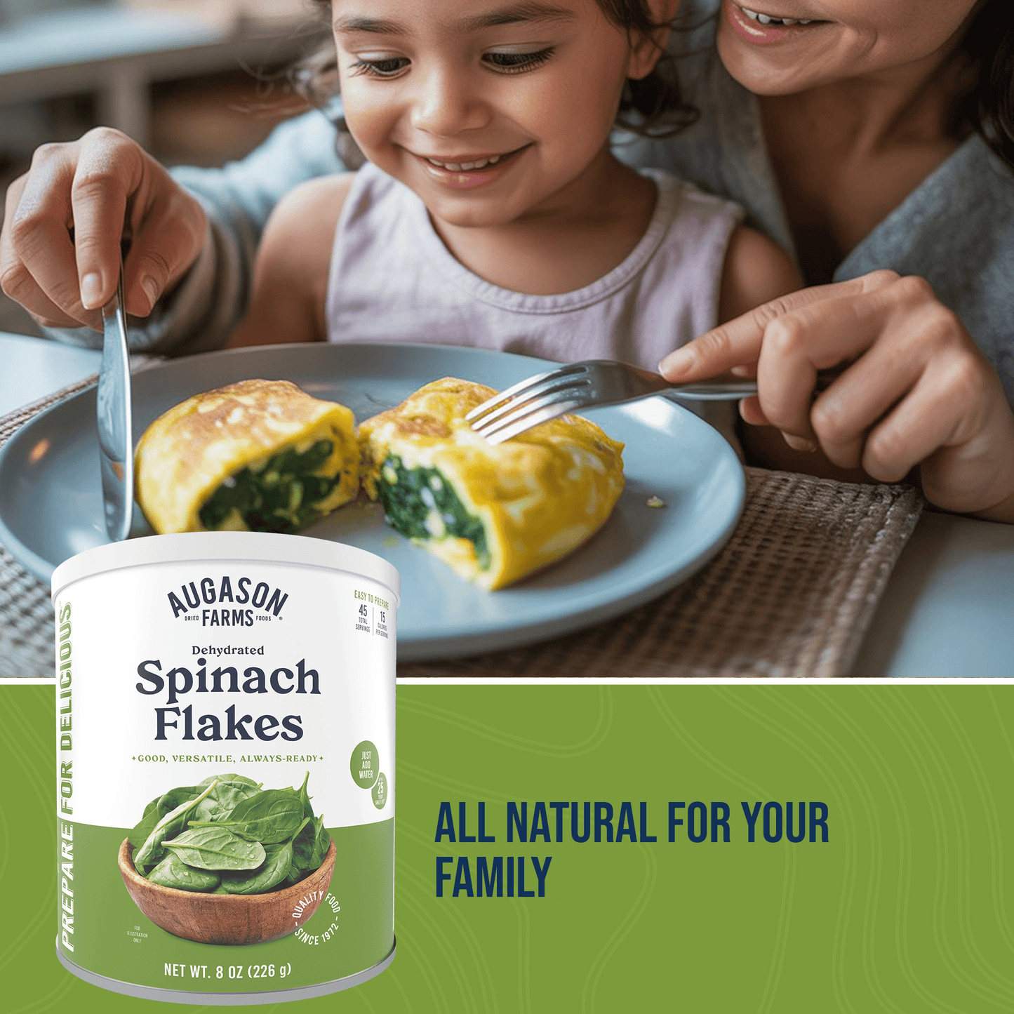 Dehydrated Spinach Flakes Can, 45 Servings