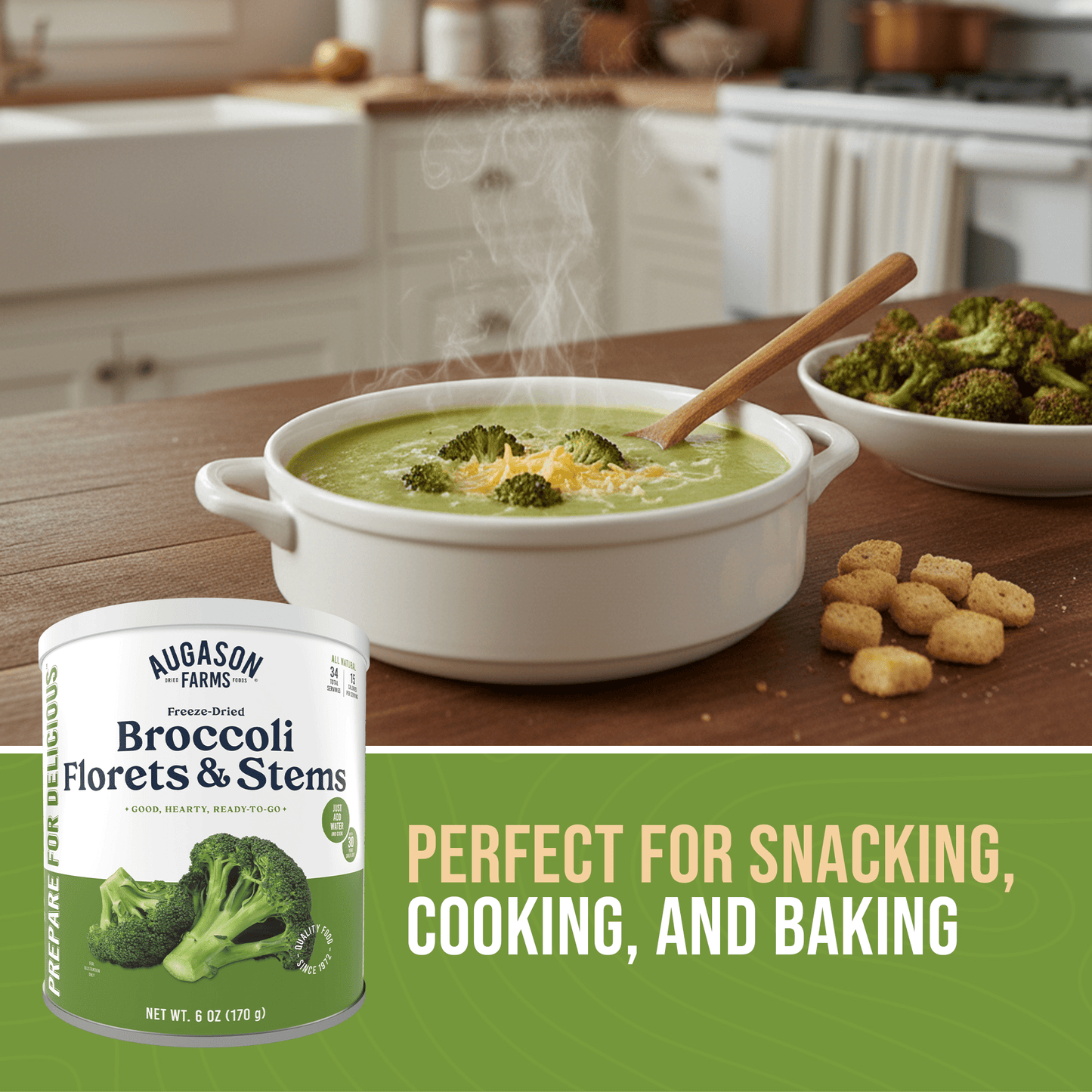 Freeze Dried Broccoli Florets and Stems Can, 34 Servings