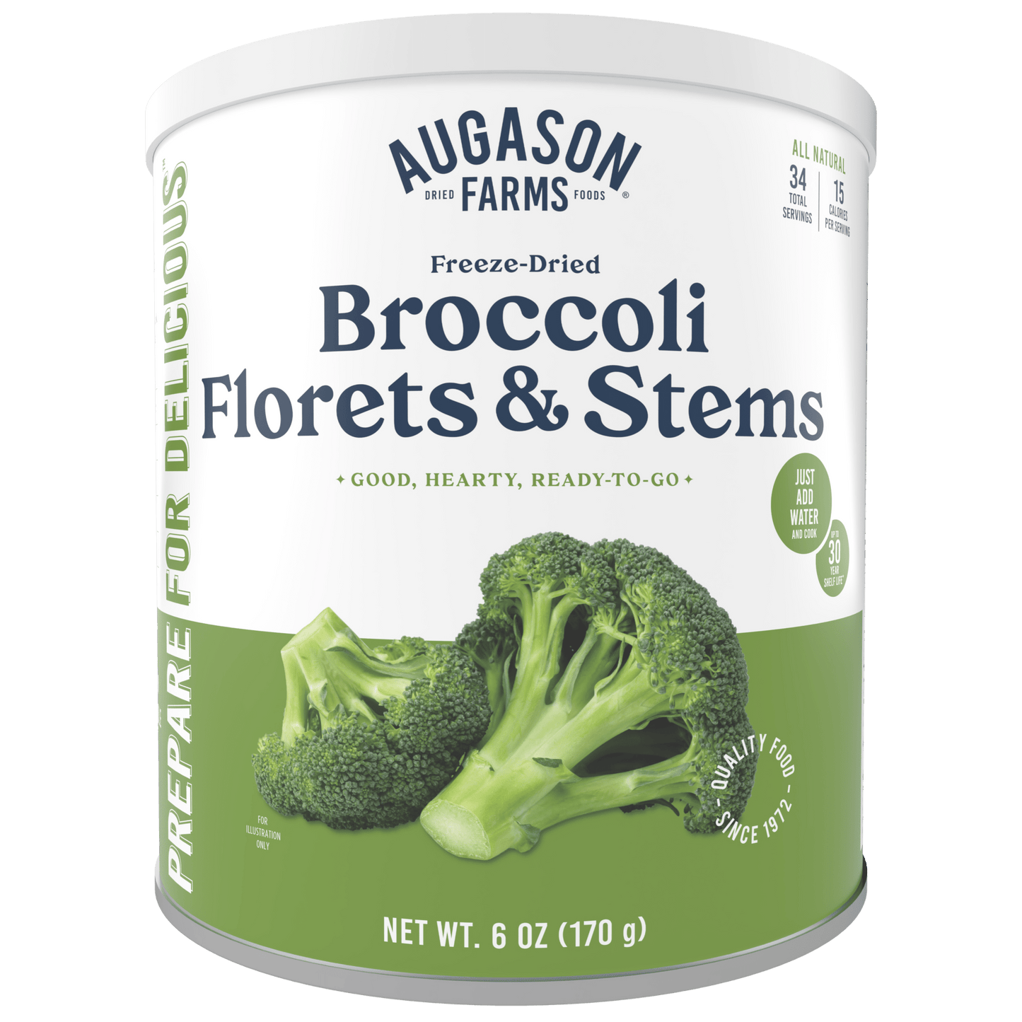 Freeze Dried Broccoli Florets and Stems Can, 34 Servings