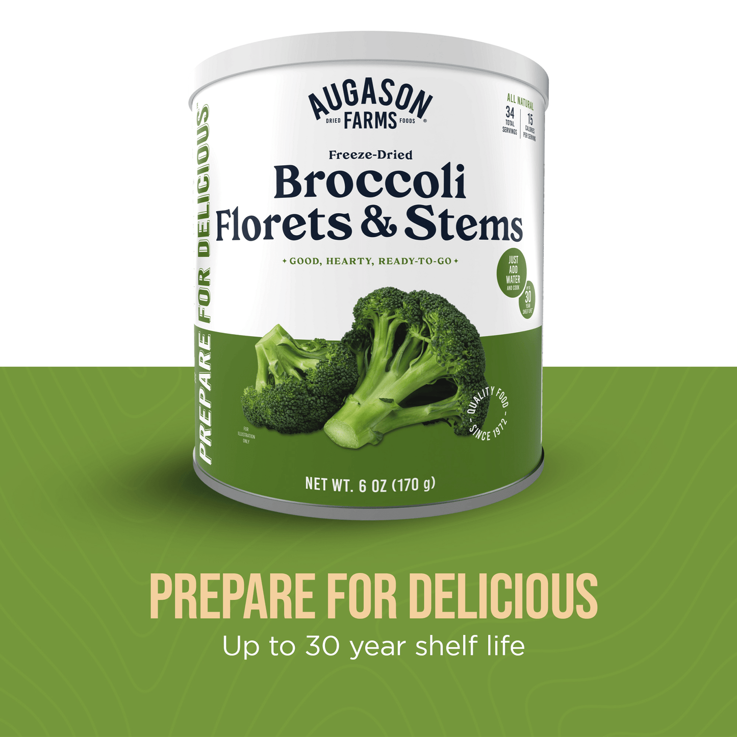 Freeze Dried Broccoli Florets and Stems Can, 34 Servings