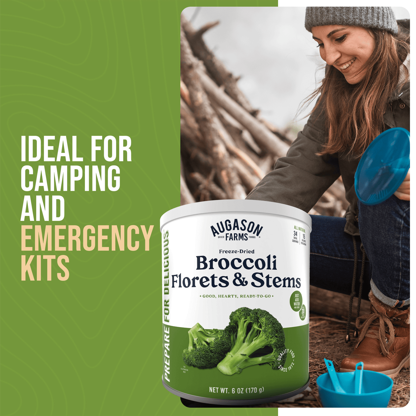 Freeze Dried Broccoli Florets and Stems Can, 34 Servings