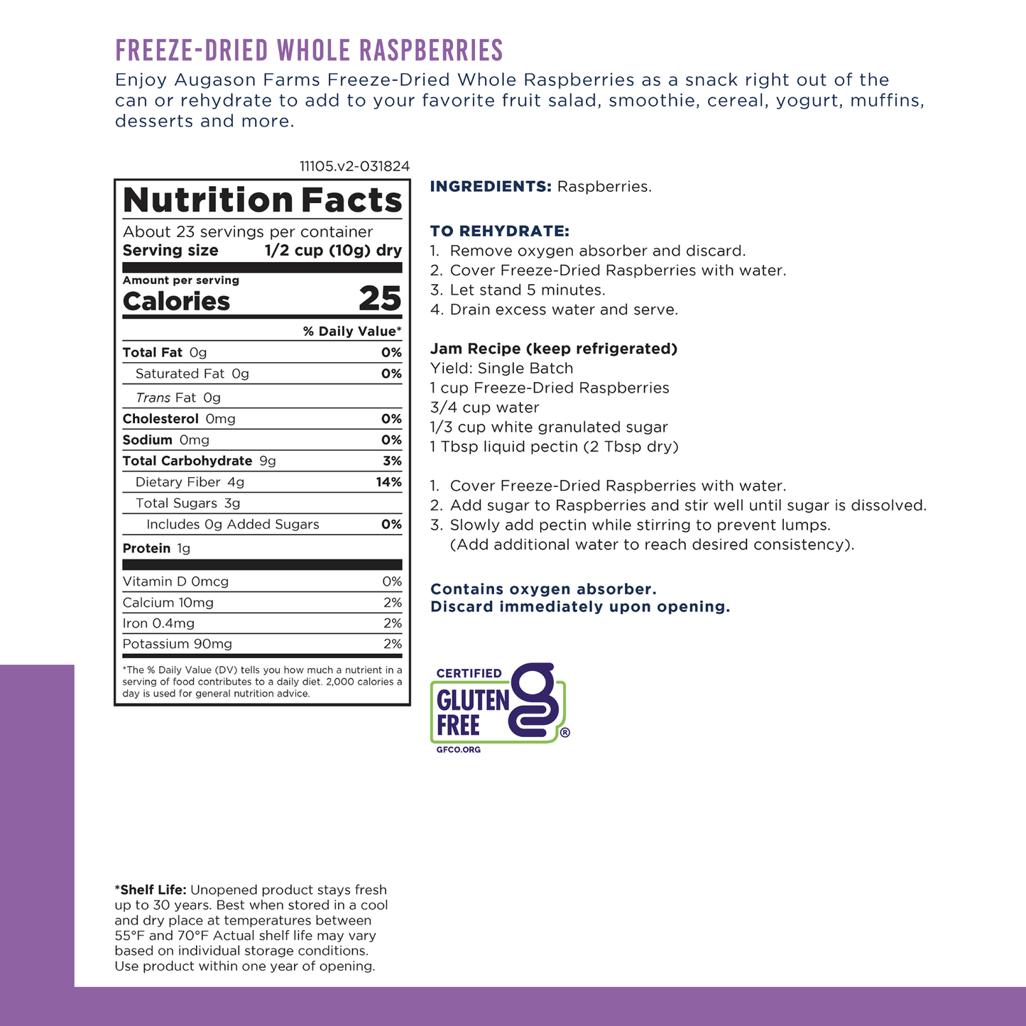 Freeze Dried Whole Raspberries Can, 23 Servings
