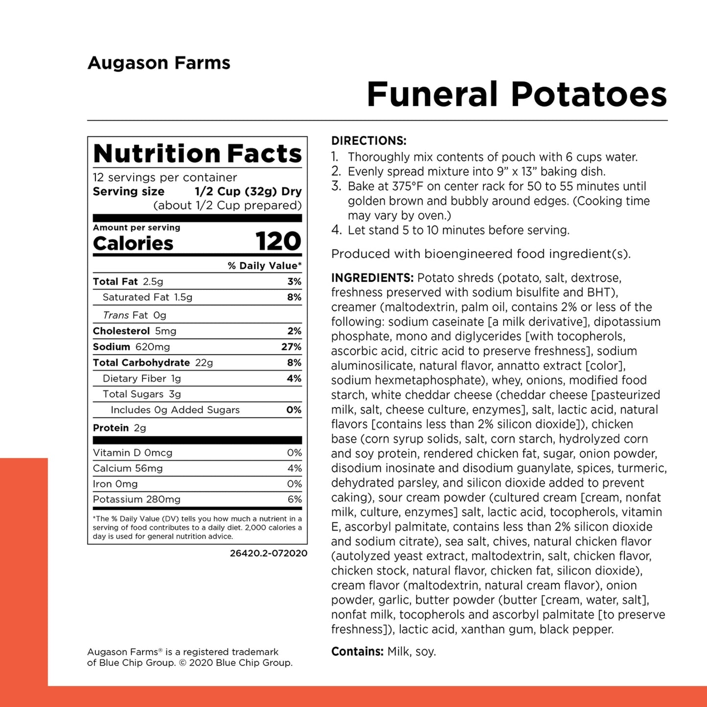 Funeral Potatoes Pouch, Cheesy Potato Casserole, 12 Servings