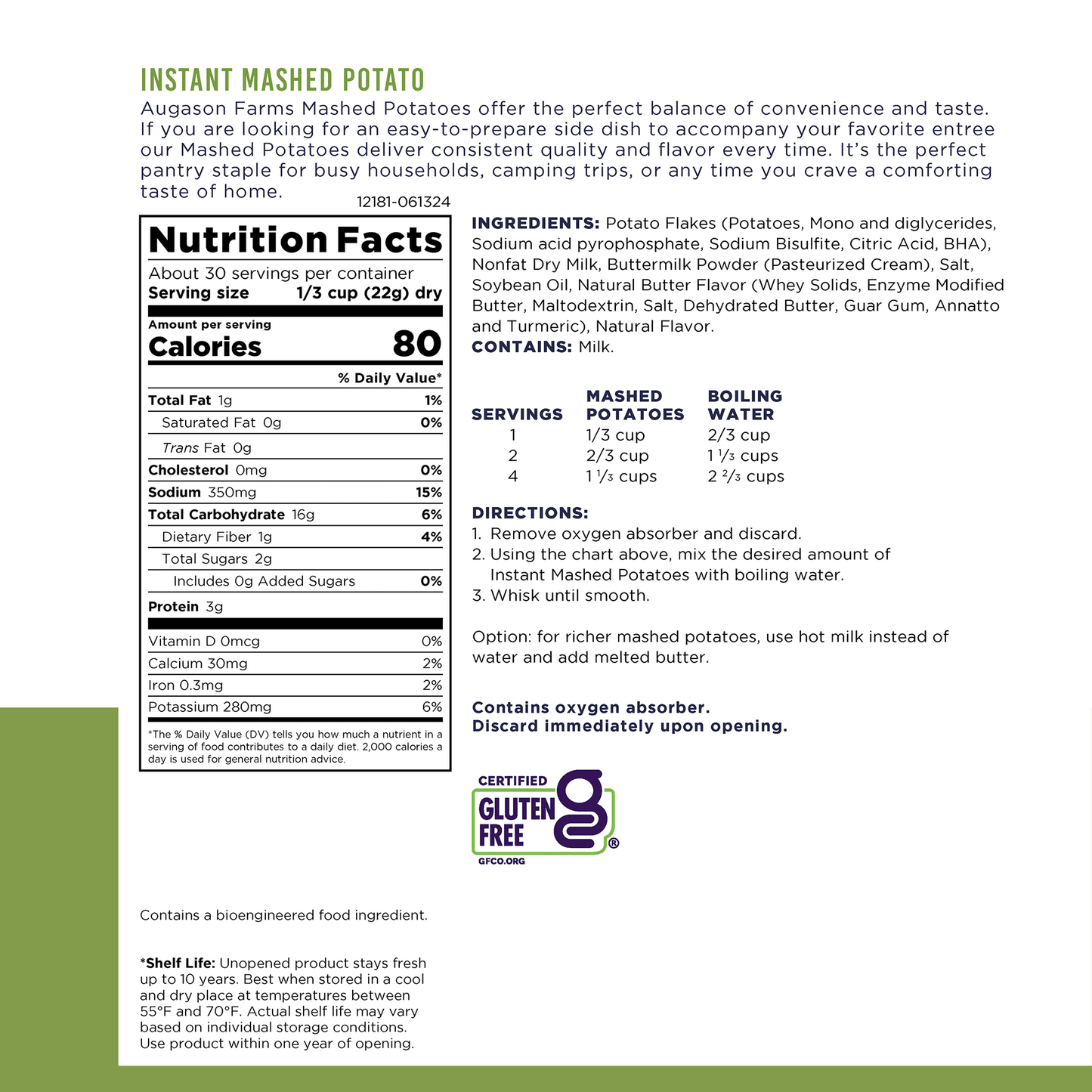 Instant Mashed Potatoes Can, 30 Servings