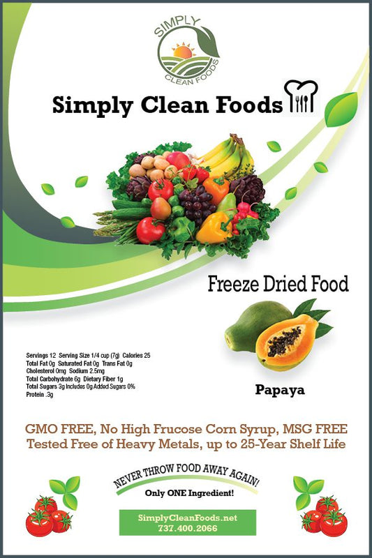 Simply Clean Foods Freeze Dried Non GMO Whole Papaya