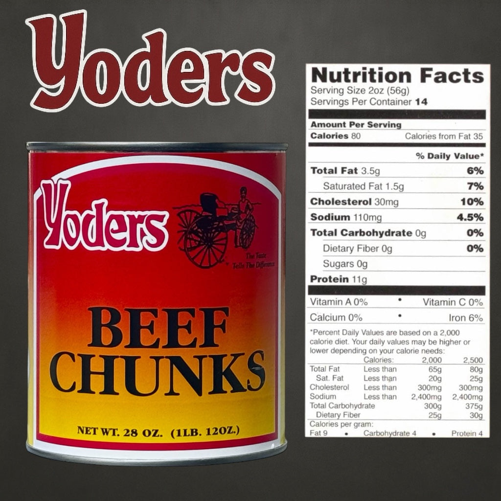 Yoder’s Canned Beef Chunks | 28 oz can | Real USA Beef | Fully Cooked | Shelf Stable Survival Food | 10+ Year Shelf Life | Ready to Eat | Ideal for Prepping, Storage & Camping