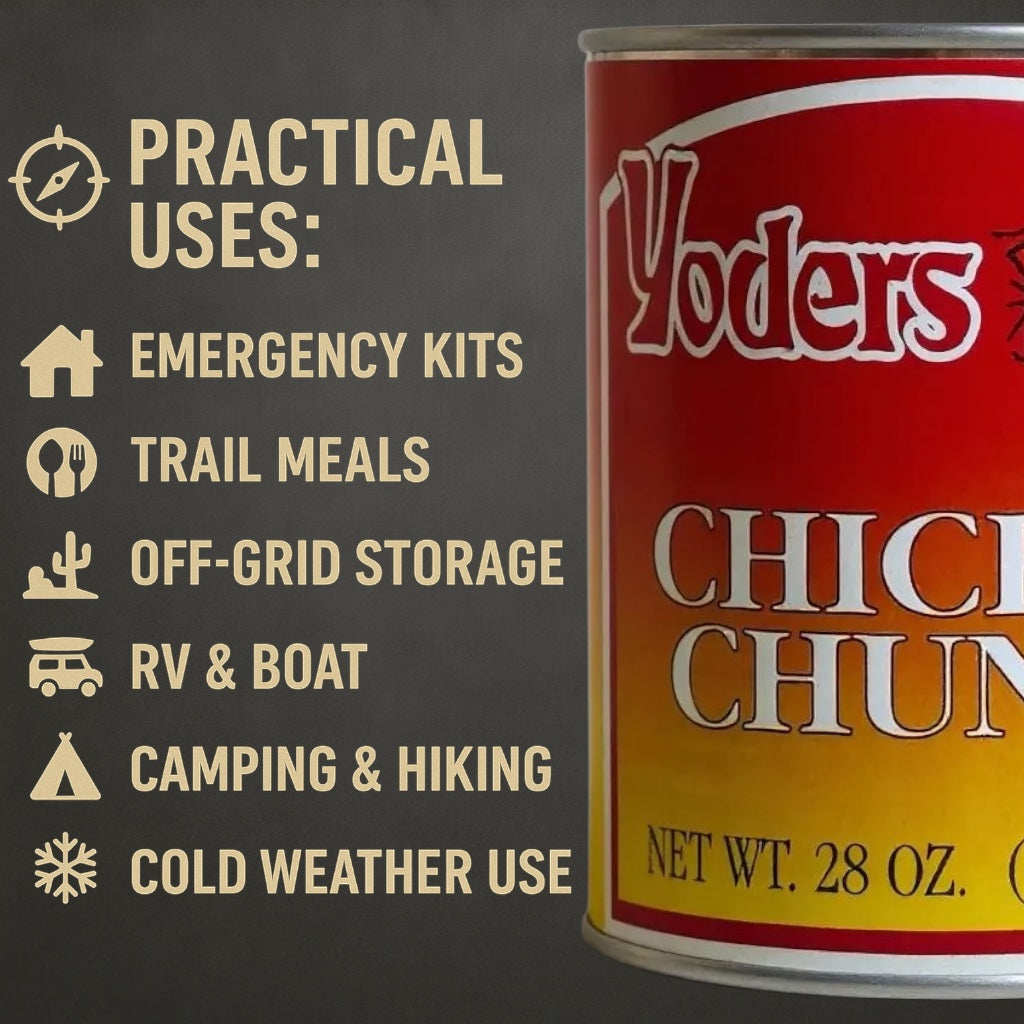 Yoder’s Canned Chicken Chunks | 28 oz can | Real USA Chicken | Fully Cooked | Shelf Stable Survival Food | 10+ Year Shelf Life | Ready to Eat | Ideal for Prepping, Storage & Camping